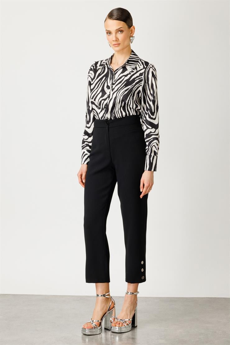 Modailgi  Paçası Çıtçıtlı Pantolon - 7810 Siyah