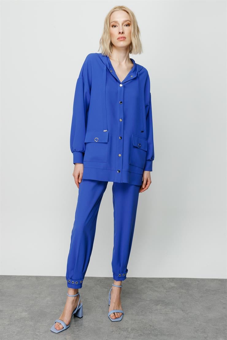 Modailgi  Paçası Kuşgözü Aksesuarlı Pantolon Mavi