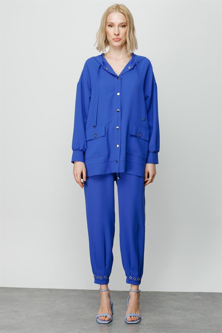 Modailgi  Paçası Kuşgözü Aksesuarlı Pantolon Mavi