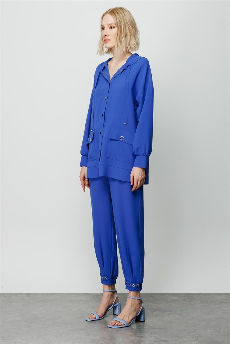 Modailgi  Paçası Kuşgözü Aksesuarlı Pantolon Mavi