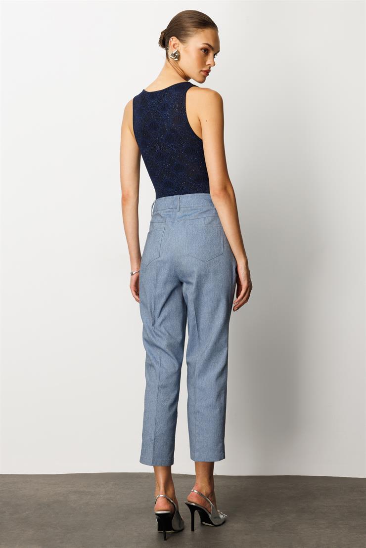 Modailgi  Paçası Kuşgözü ve İnci Detaylı Pantolon - 70041 İndigo