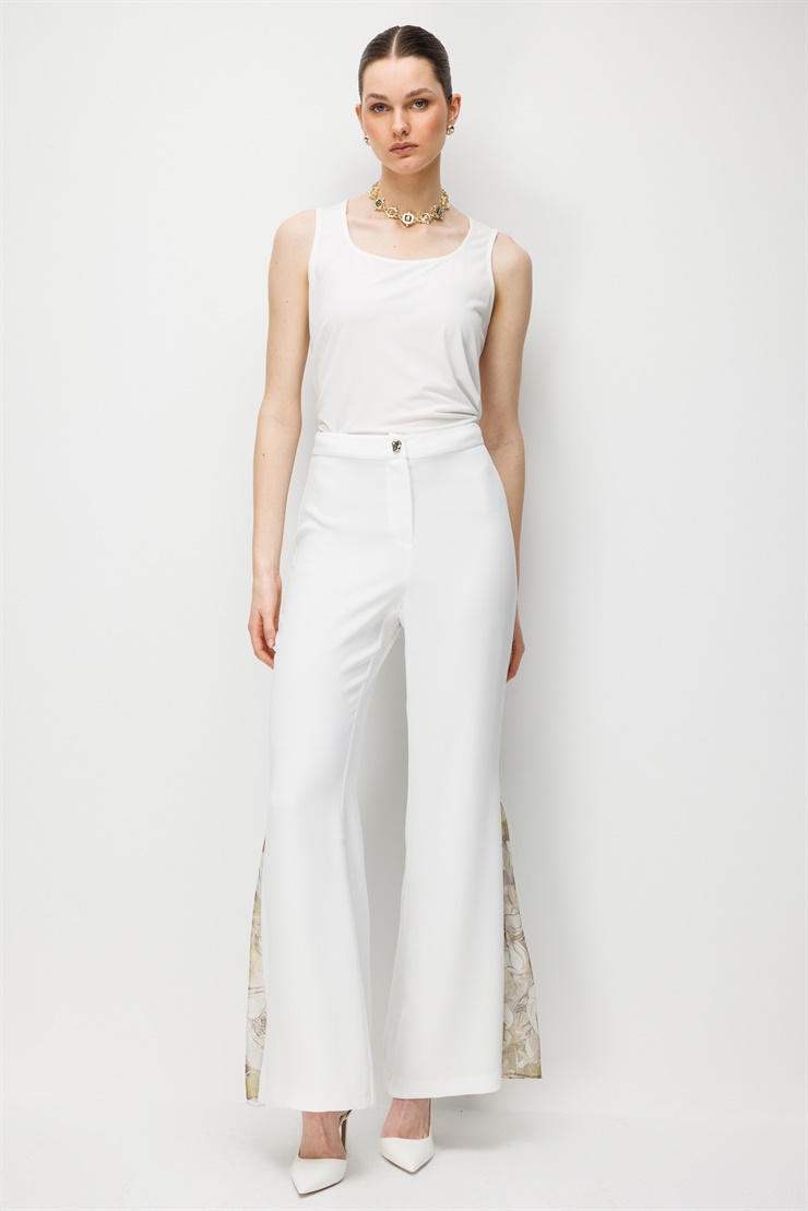 Modailgi  Paçası Yırtmaçlı Şifon Detaylı Pantolon - 75046 Ekru