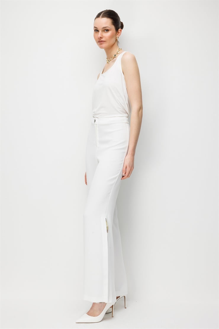 Modailgi  Paçası Yırtmaçlı Şifon Detaylı Pantolon - 75046 Ekru