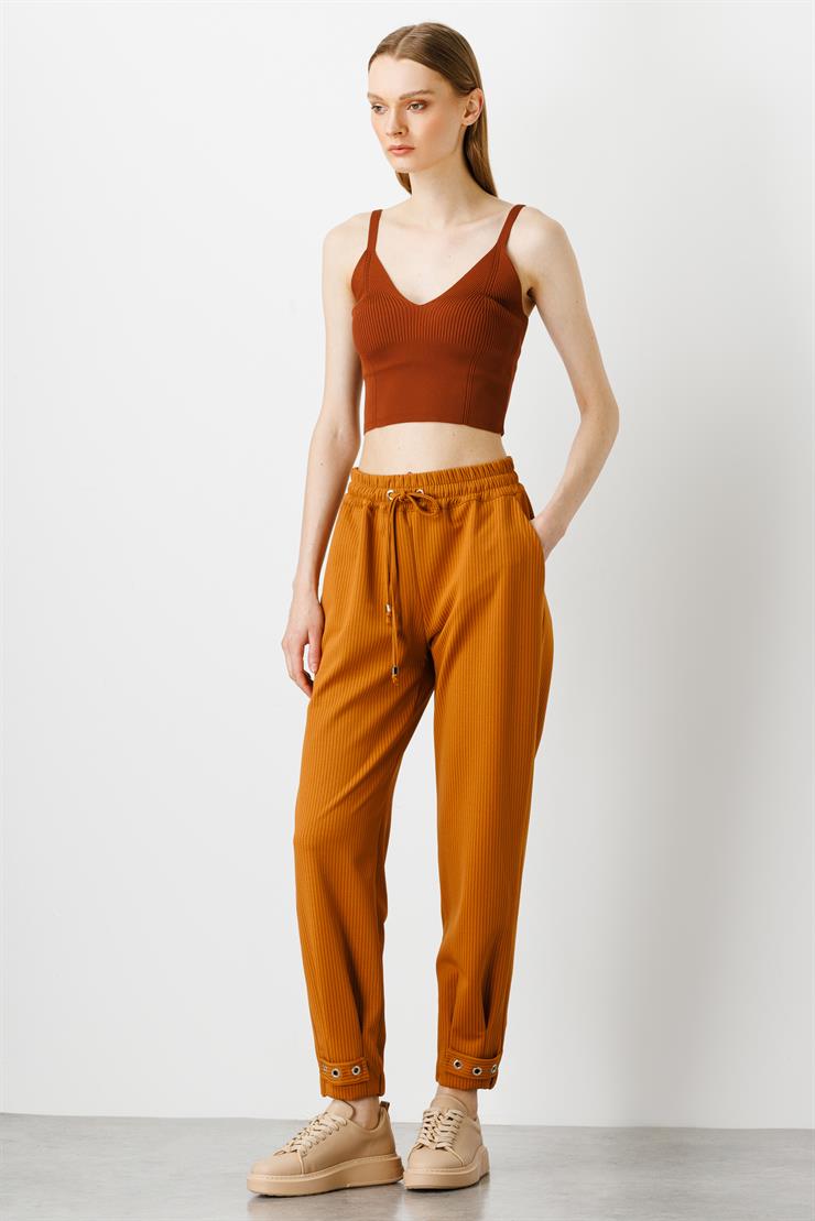 Modailgi  Paçası Zımba Detaylı Pantolon Tarçın