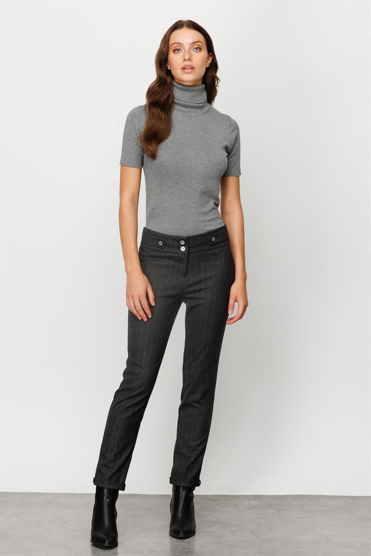 Modailgi  Yan Cep Çizgili Pantolon Antrasit