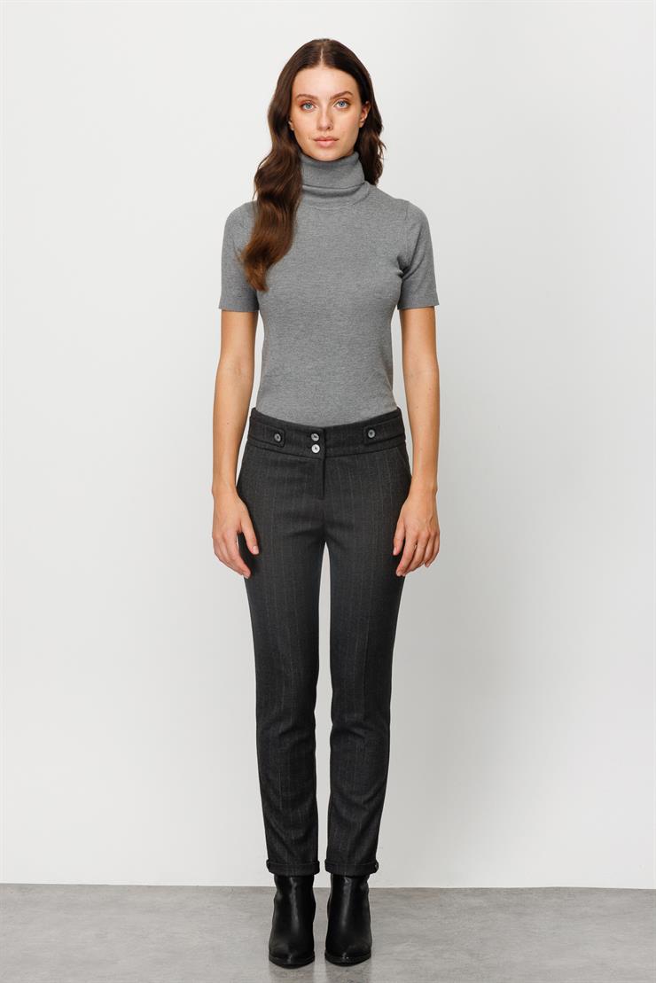 Modailgi  Yan Cep Çizgili Pantolon Antrasit