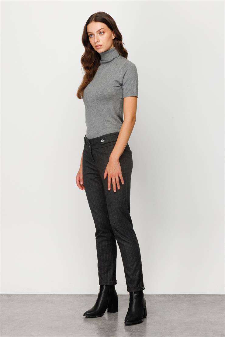 Modailgi  Yan Cep Çizgili Pantolon Antrasit