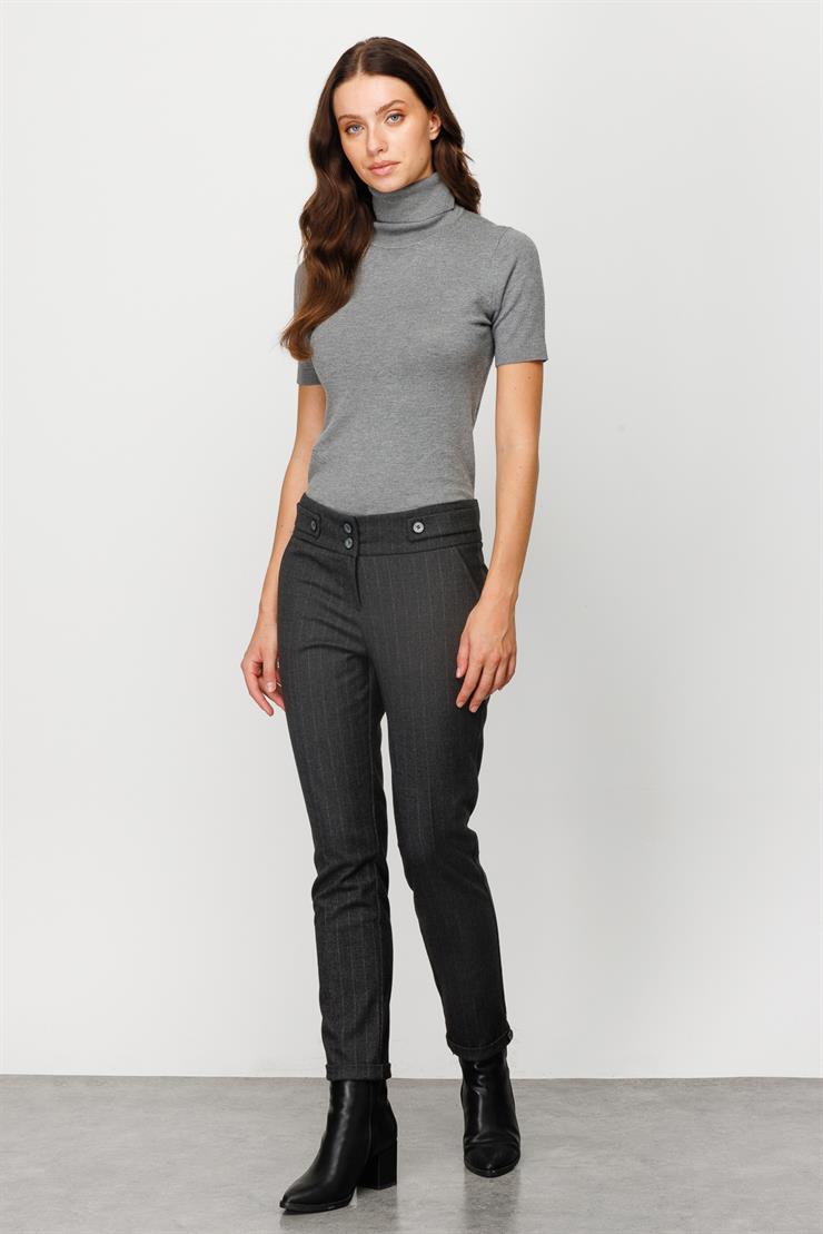 Modailgi  Yan Cep Çizgili Pantolon Antrasit