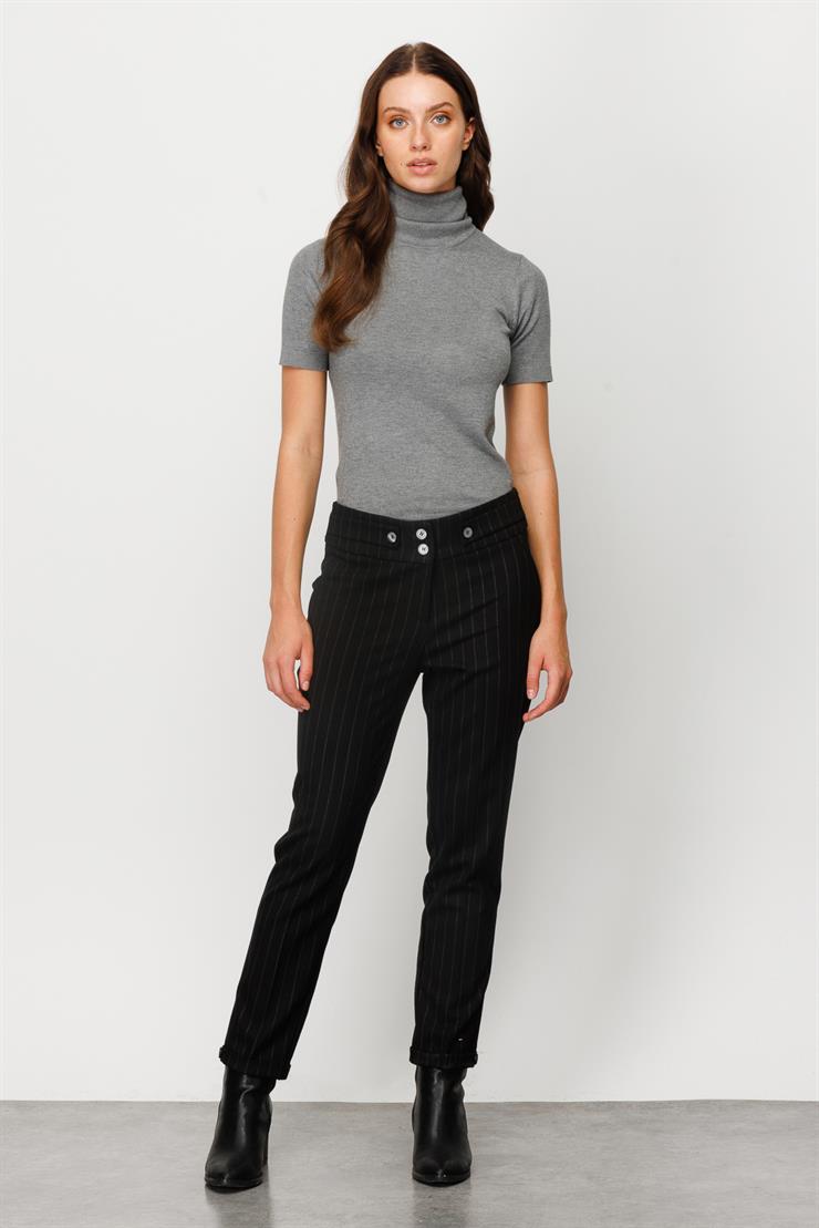 Modailgi  Yan Cep Çizgili Pantolon Siyah