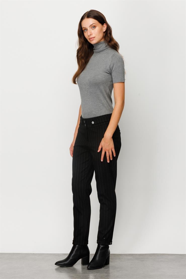 Modailgi  Yan Cep Çizgili Pantolon Siyah