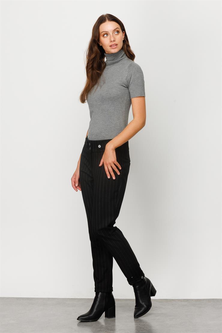 Modailgi  Yan Cep Çizgili Pantolon Siyah