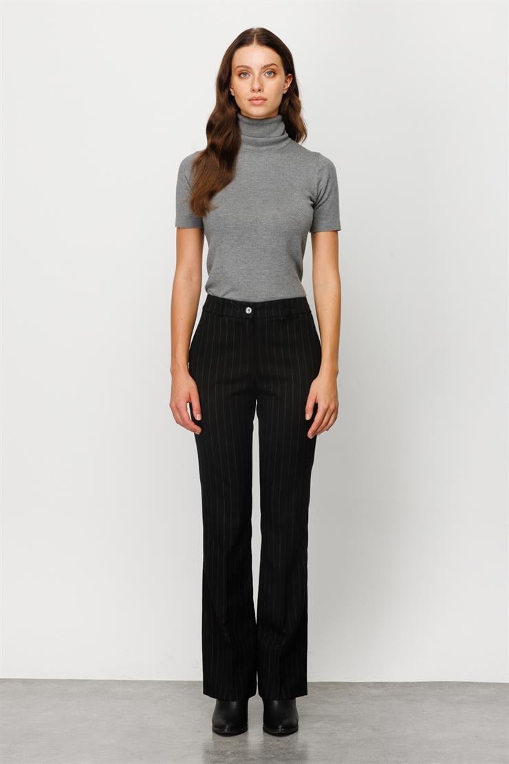 Modailgi  Yan Cep İspanyol Paça Çizgili Pantolon Siyah