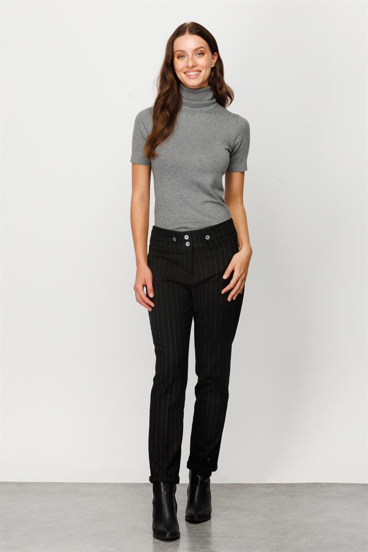 Modailgi  Yan Cep Çizgili Pantolon Siyah