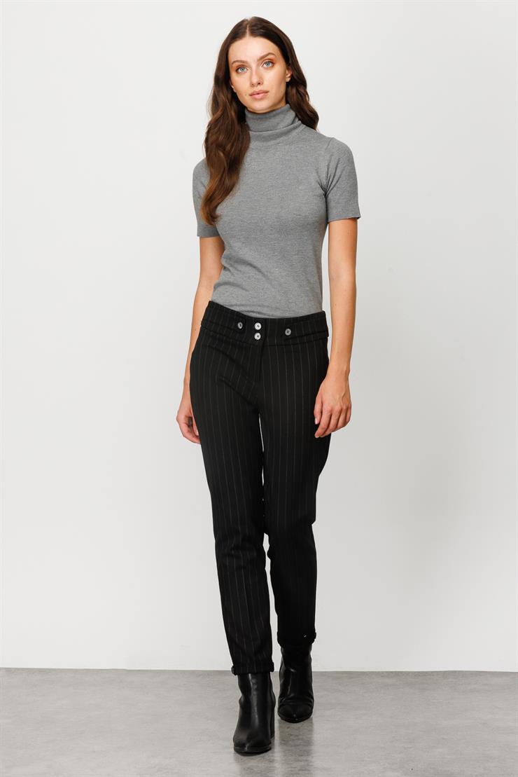 Modailgi  Yan Cep Çizgili Pantolon Siyah