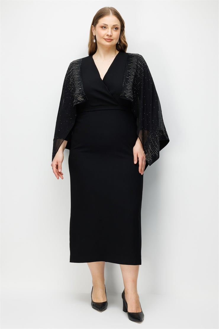 Modailgi  Pelerin Kollu Elbise Siyah