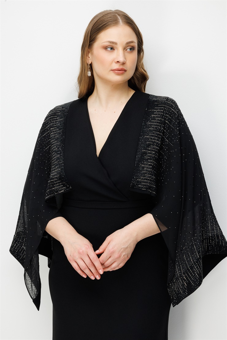 Modailgi  Pelerin Kollu Elbise Siyah