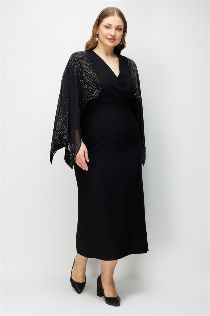 Modailgi  Pelerin Kollu Elbise Siyah