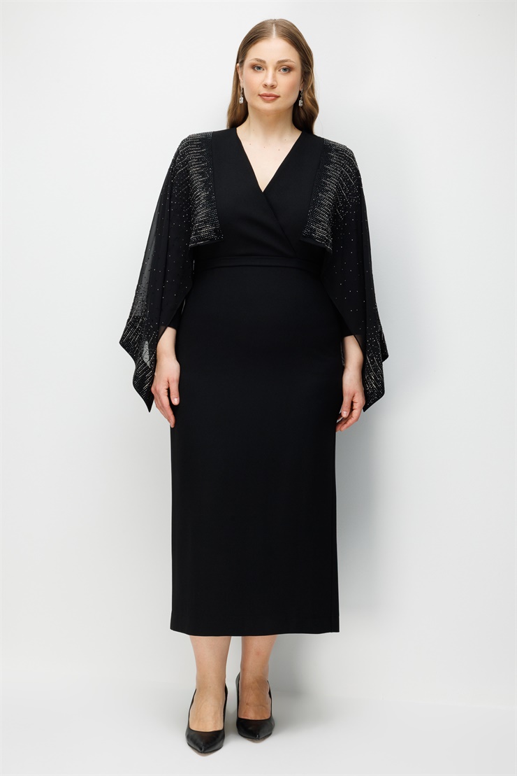 Modailgi  Pelerin Kollu Elbise Siyah