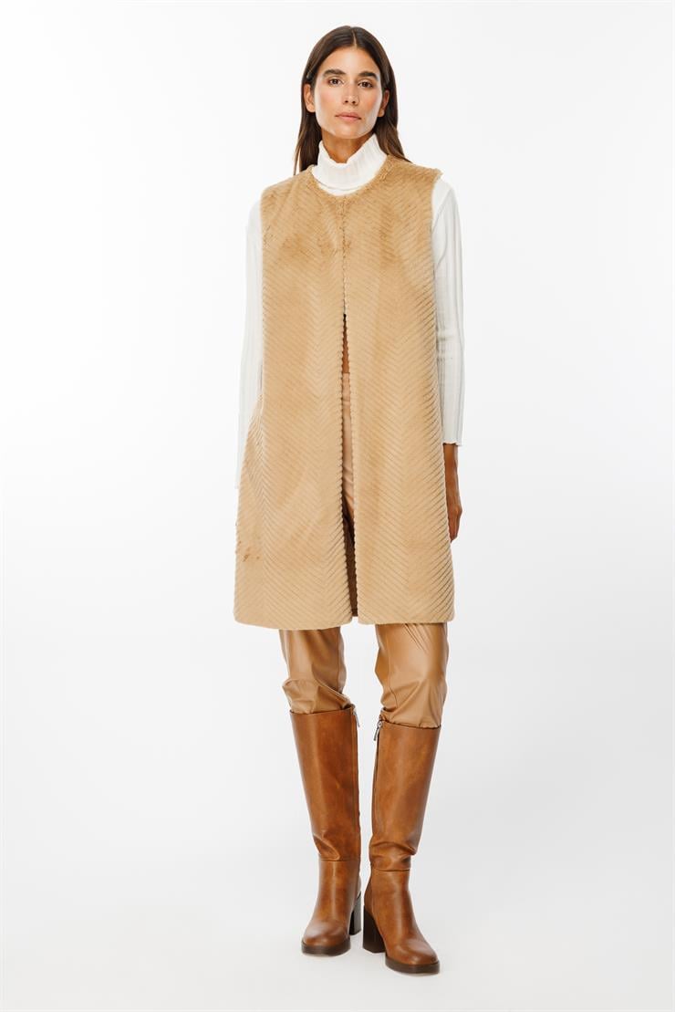 Modailgi  Peluş Kürklü Yelek Camel
