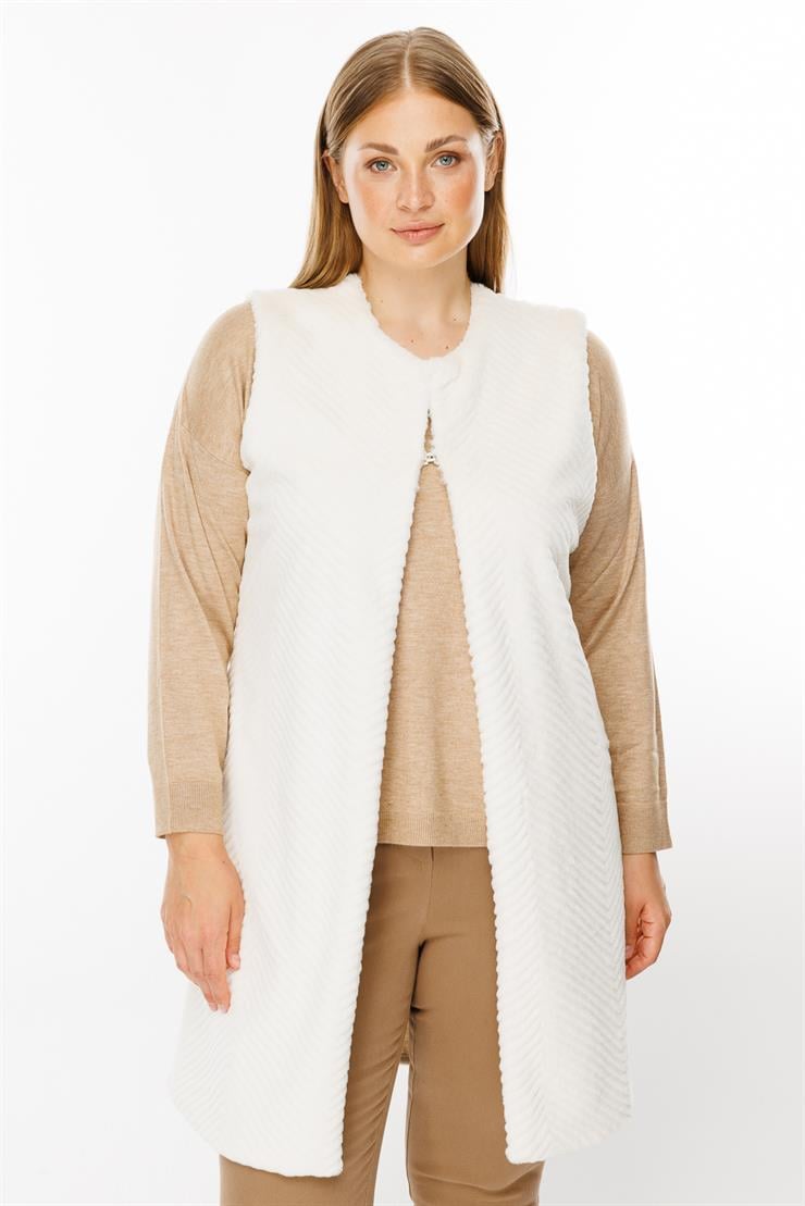 Modailgi  Peluş Kürklü Yelek Ekru