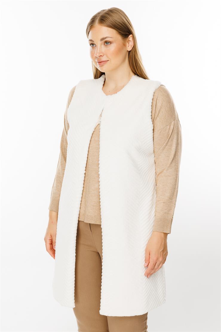 Modailgi  Peluş Kürklü Yelek Ekru