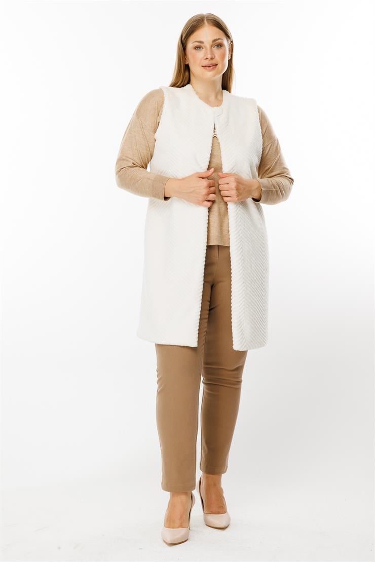 Modailgi  Peluş Kürklü Yelek Ekru