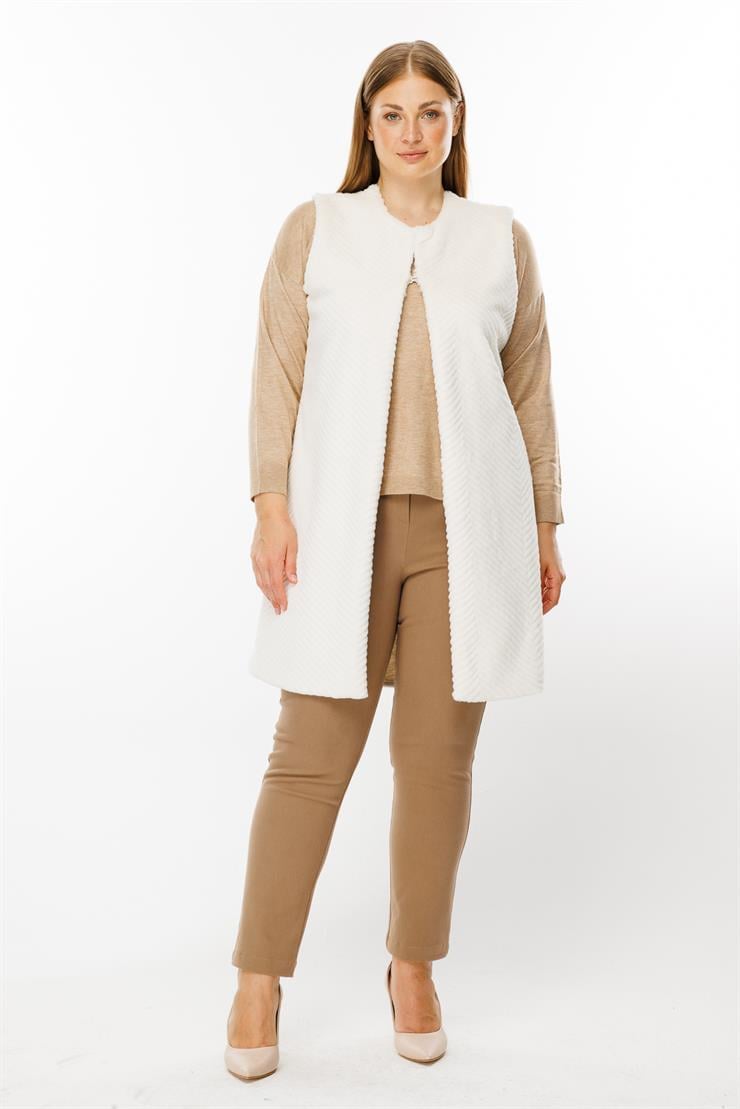 Modailgi  Peluş Kürklü Yelek Ekru