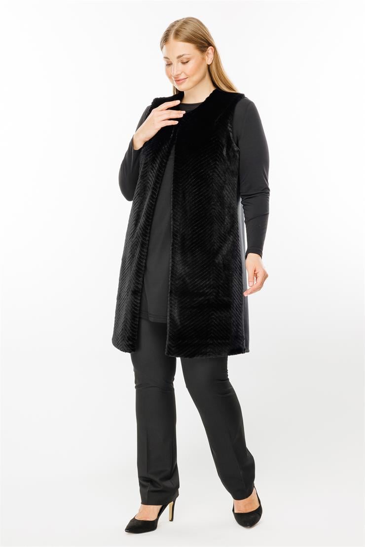 Modailgi  Peluş Kürklü Yelek Siyah