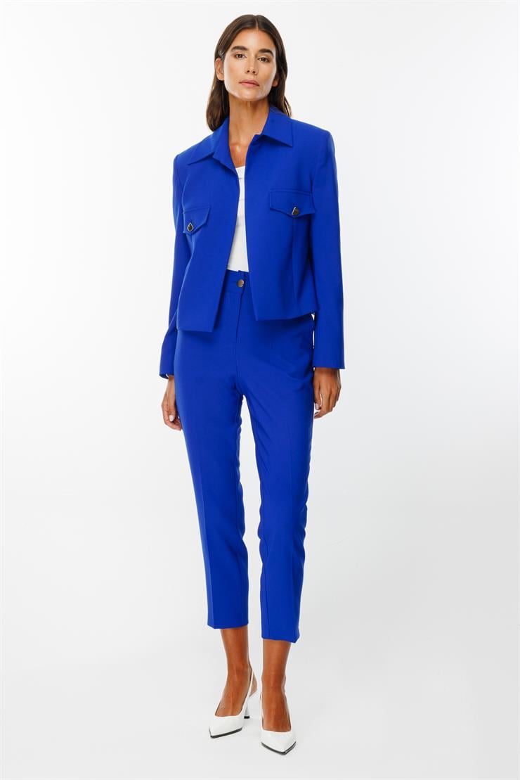 Modailgi  Pens ve Kapak Detaylı Kısa Ceket Saks