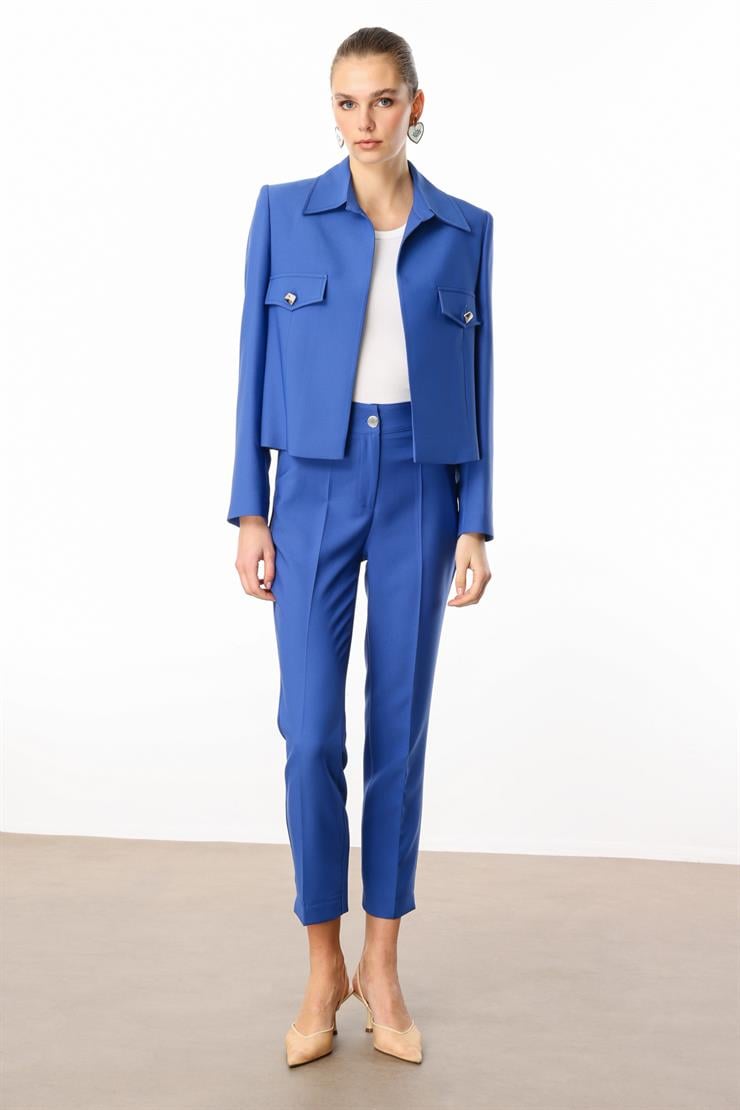 Modailgi  Pens ve Kapak Detaylı Kısa Ceket Mavi