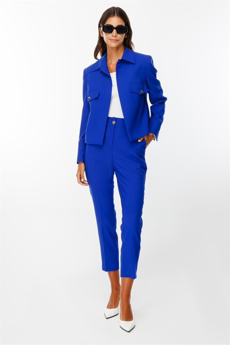 Modailgi  Pens ve Kapak Detaylı Kısa Ceket Saks