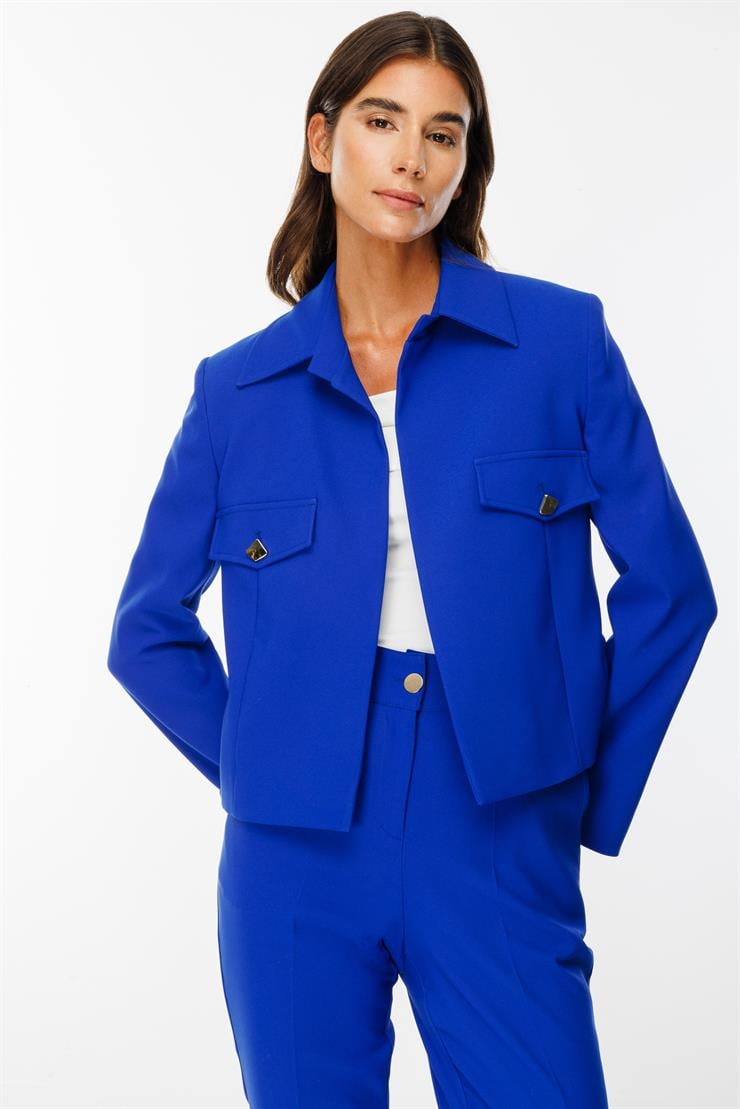 Modailgi  Pens ve Kapak Detaylı Kısa Ceket Saks