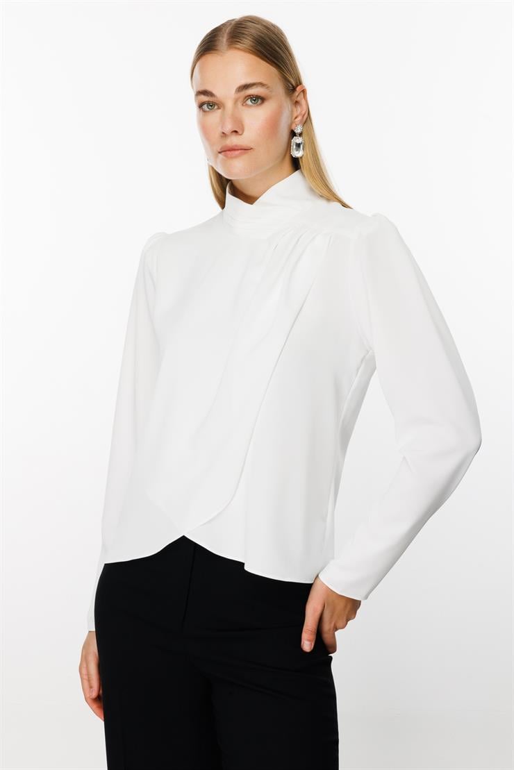Modailgi  Pile Detaylı Anvelop Bluz Ekru