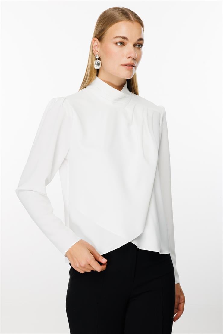 Modailgi  Pile Detaylı Anvelop Bluz Ekru