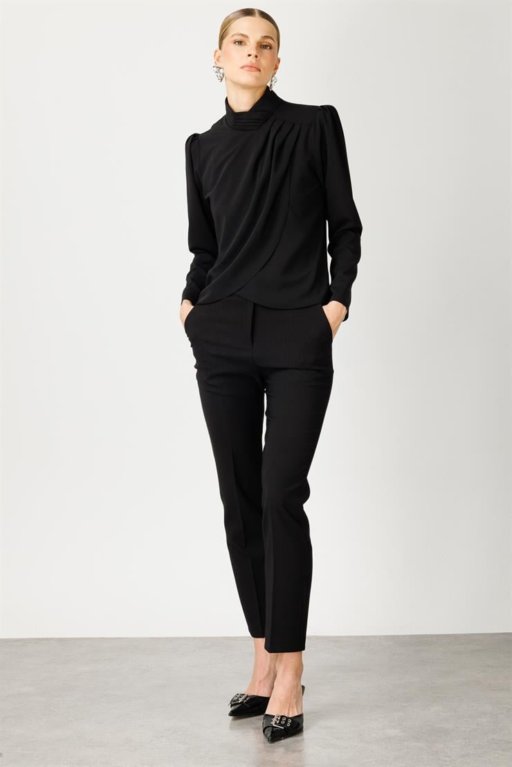 Modailgi  Pile Detaylı Anvelop Bluz Siyah