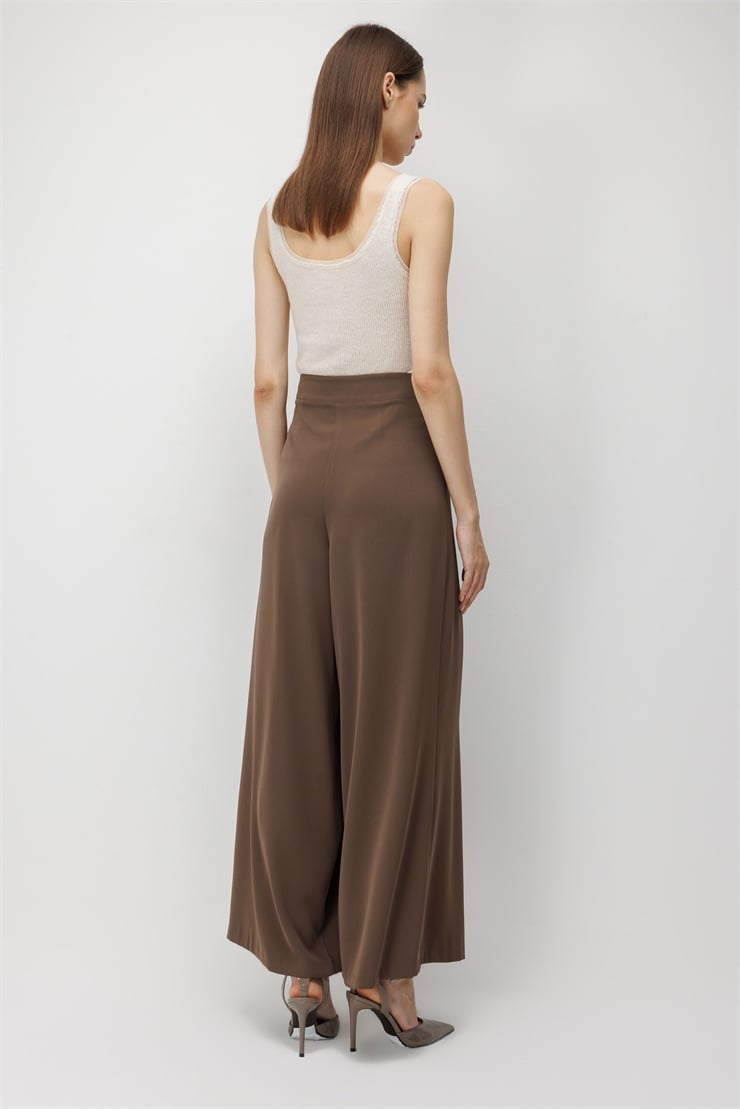 Modailgi  Pile Detaylı Geniş Paça Pantolon - 15131 Vizon