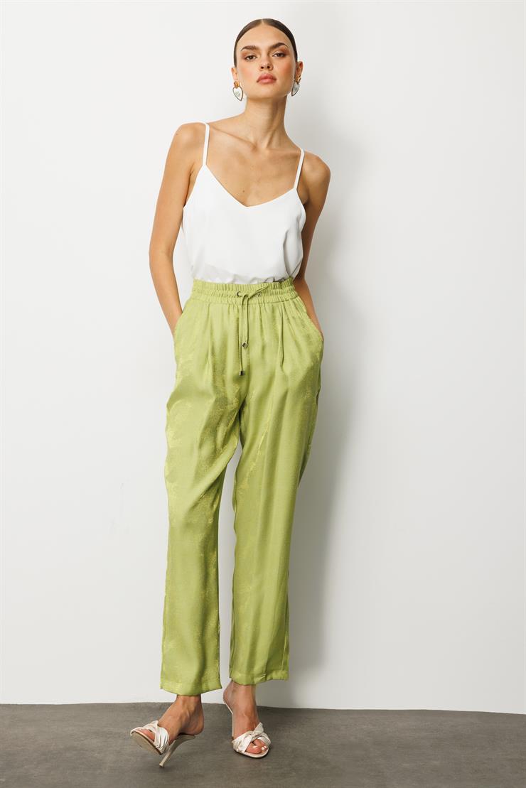 Modailgi  Pile Detaylı Yandan Cepli Beli Lastik ve Bağlamalı Pantolon - 15012 Yeşil