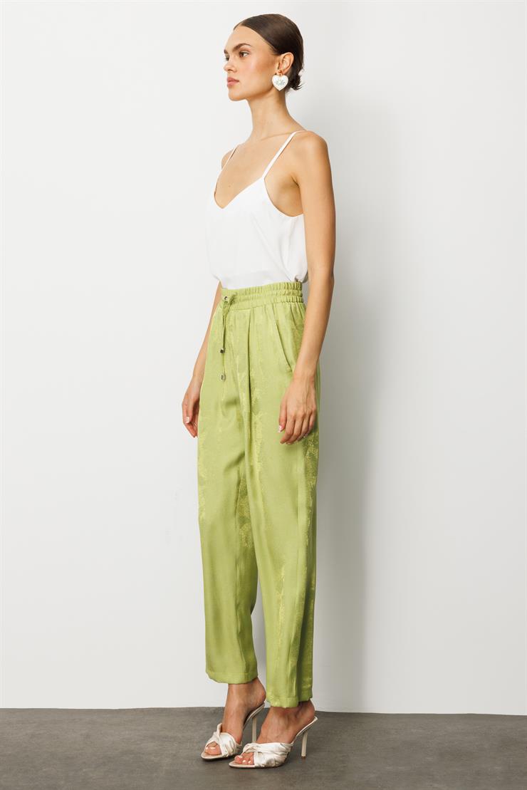 Modailgi  Pile Detaylı Yandan Cepli Beli Lastik ve Bağlamalı Pantolon - 15012 Yeşil