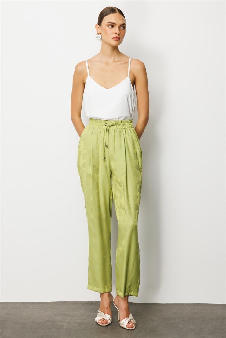 Modailgi  Pile Detaylı Yandan Cepli Beli Lastik ve Bağlamalı Pantolon - 15012 Yeşil