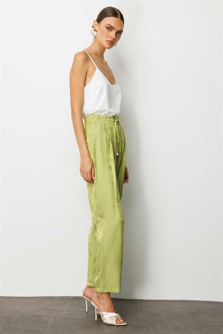 Modailgi  Pile Detaylı Yandan Cepli Beli Lastik ve Bağlamalı Pantolon - 15012 Yeşil