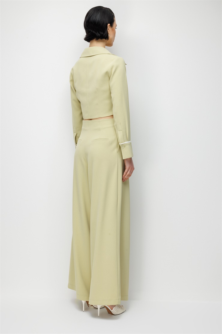 Modailgi  Pile Üzeri Şeritli Geniş Paça Pantolon - 10103 Mint