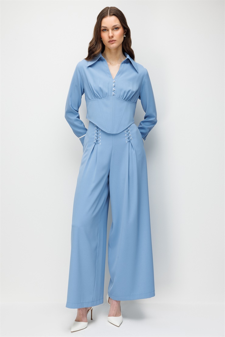 Modailgi Pile Üzeri Şeritli Geniş Paça Pantolon - 10103