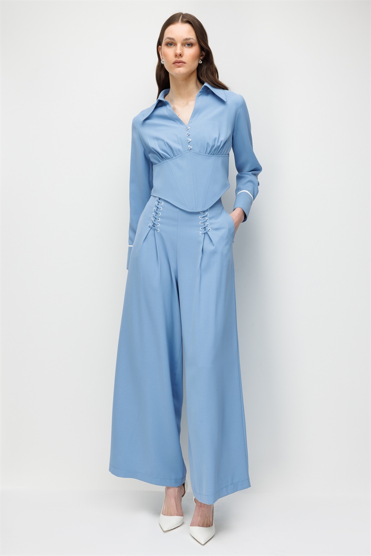 Modailgi Pile Üzeri Şeritli Geniş Paça Pantolon - 10103