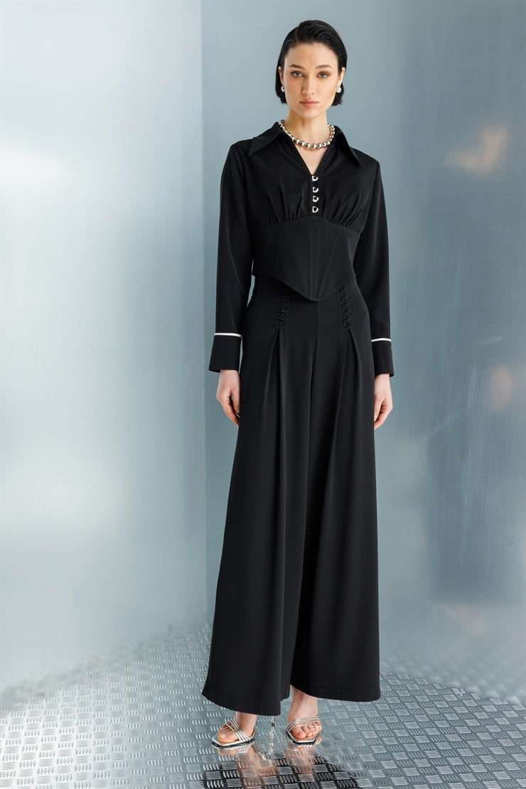 Modailgi Pile Üzeri Şeritli Geniş Paça Pantolon - 10103