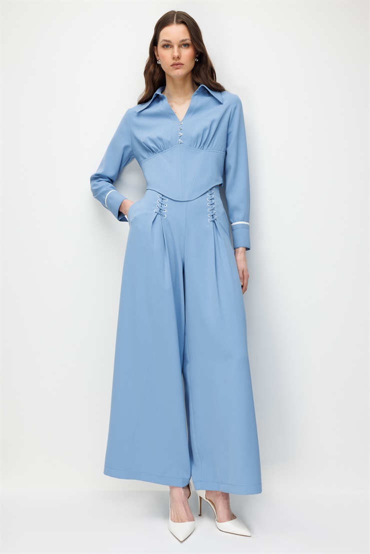 Modailgi Pile Üzeri Şeritli Geniş Paça Pantolon - 10103