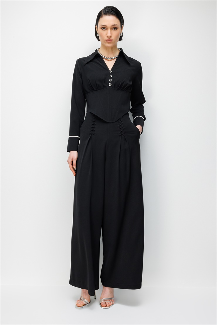 Modailgi Pile Üzeri Şeritli Geniş Paça Pantolon - 10103