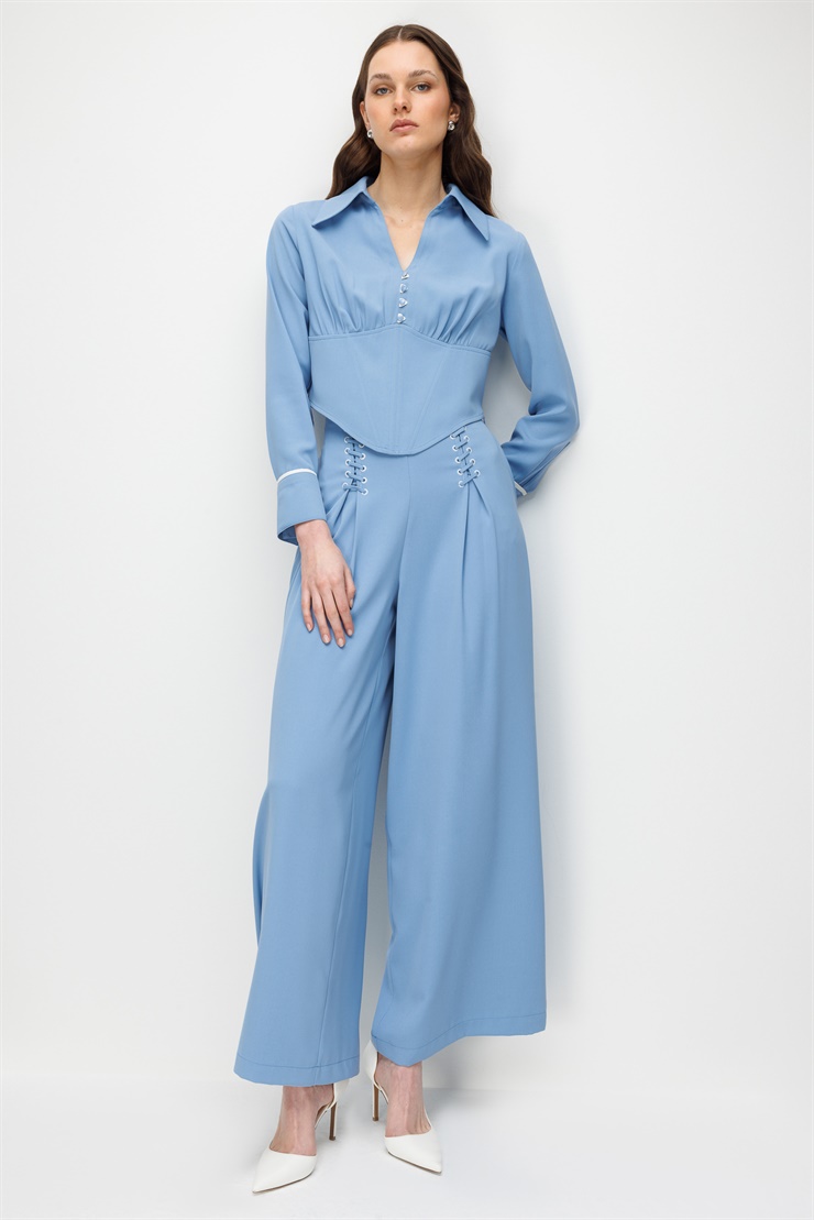 Modailgi Pile Üzeri Şeritli Geniş Paça Pantolon - 10103