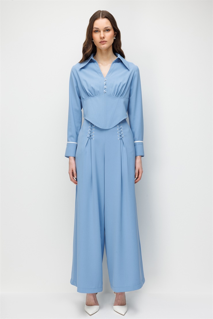 Modailgi Pile Üzeri Şeritli Geniş Paça Pantolon - 10103