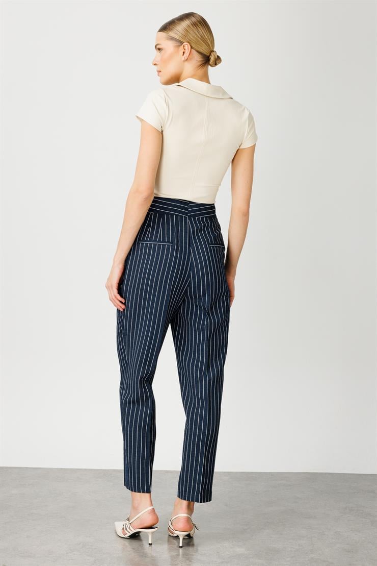 Modailgi  Pileli Havuç Paça Çizgili Pantolon - 7608,7918 Lacivert
