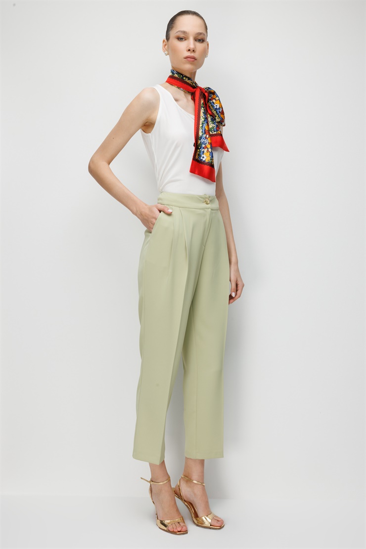 Modailgi  Pileli Yan Cep Dokuma Pantolon - 70051 Mint